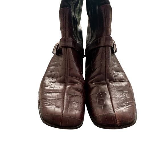 Brighton Gabby Leather Croc Choco Black and Brown Mid Calf Boots Size 6 M - Picture 8 of 11